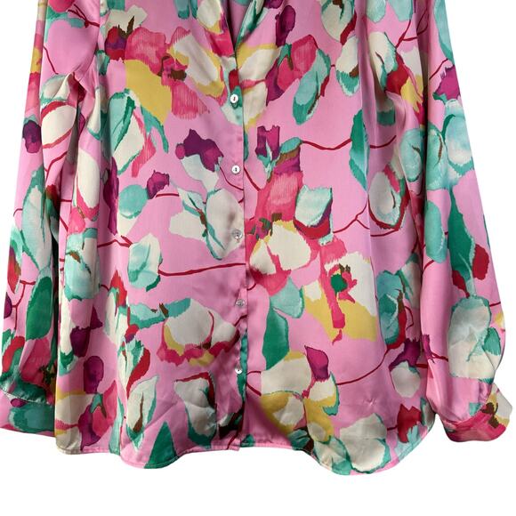 Zara Blouse Medium Womens Button Down Pink Floral Lightweight Feminine Preppy - Picture 5 of 9